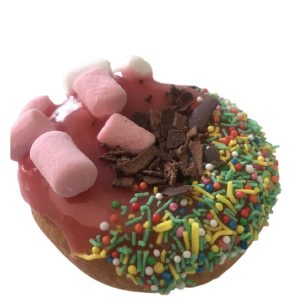 Strawberry Iced Marshmallow Loaded Donuts + Sprinkles